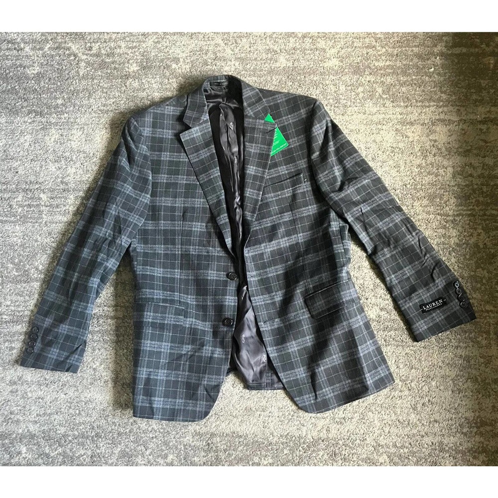 Men’s 40 Ralph Lauren Classic Fit Blazer Plaid Gray White And Blue Q5